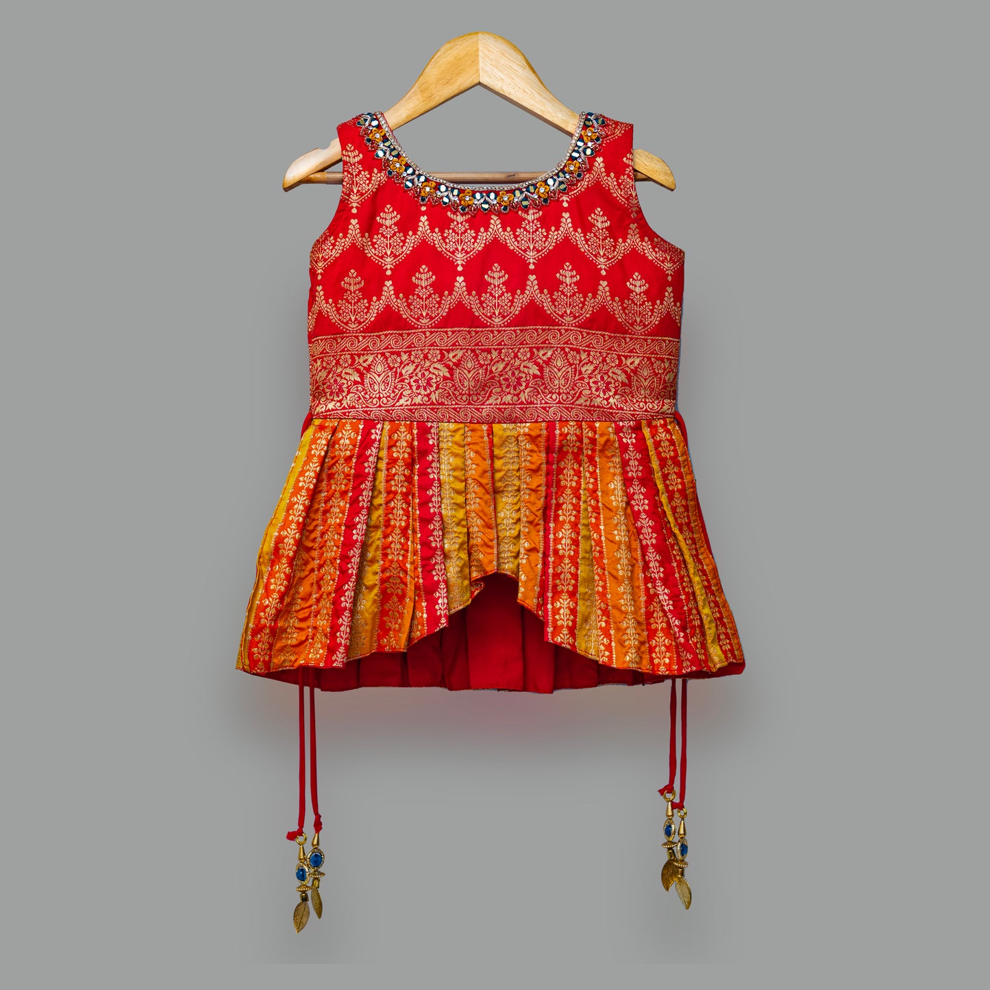 Orange and Cyan Dhoti Set