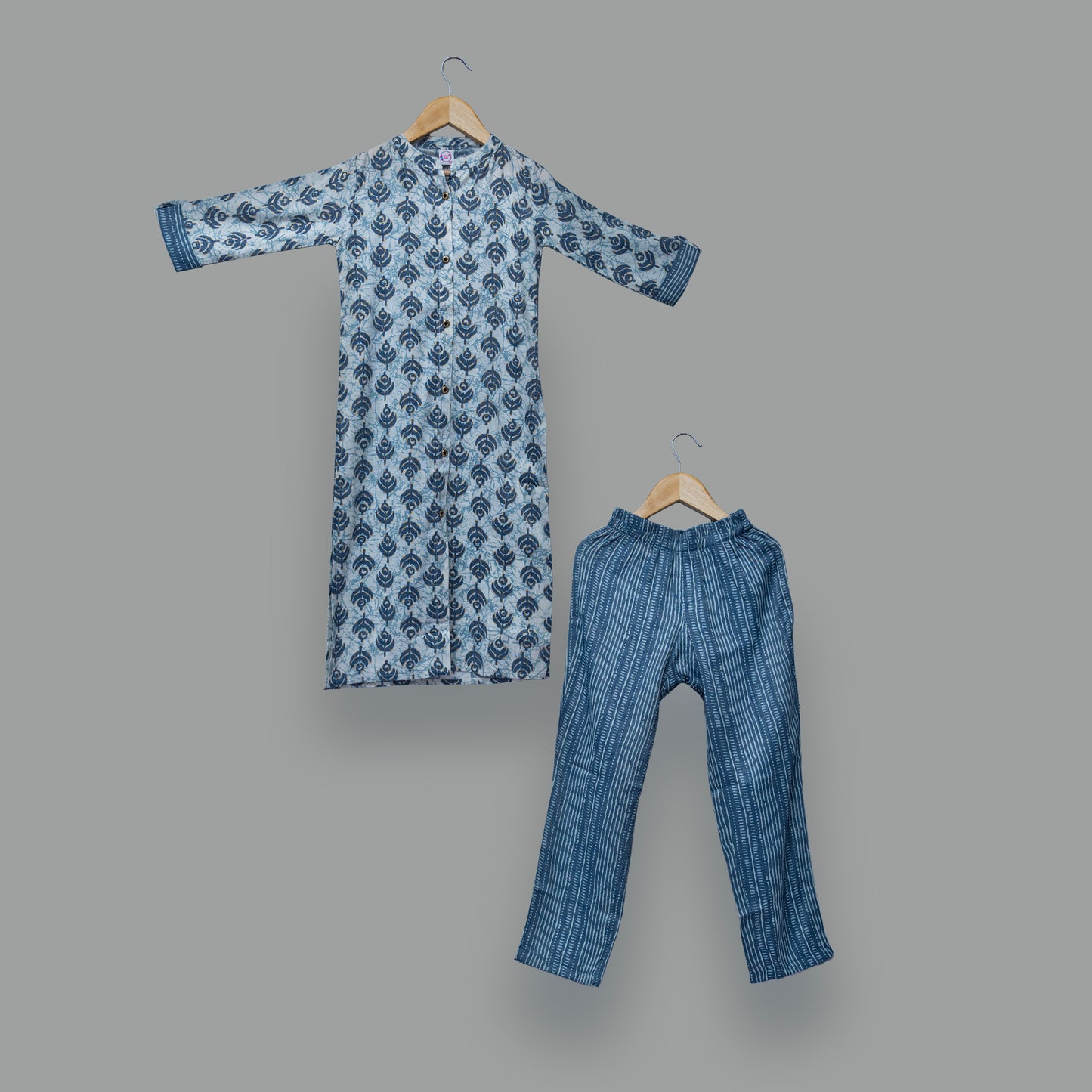 Blue Printed Cotton Co-Ord Kurti Set