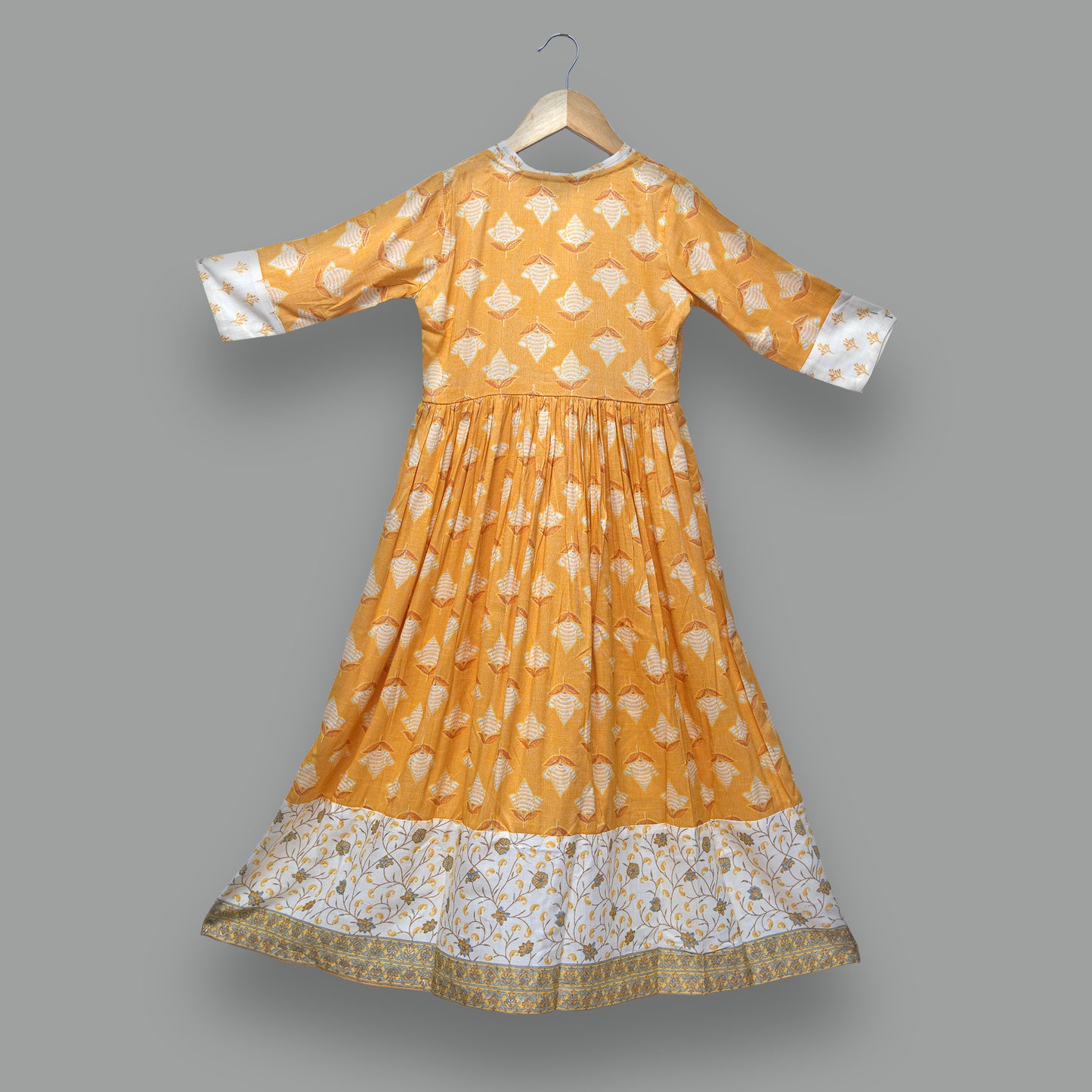 Yellow and White Printed Kurti with Shrug