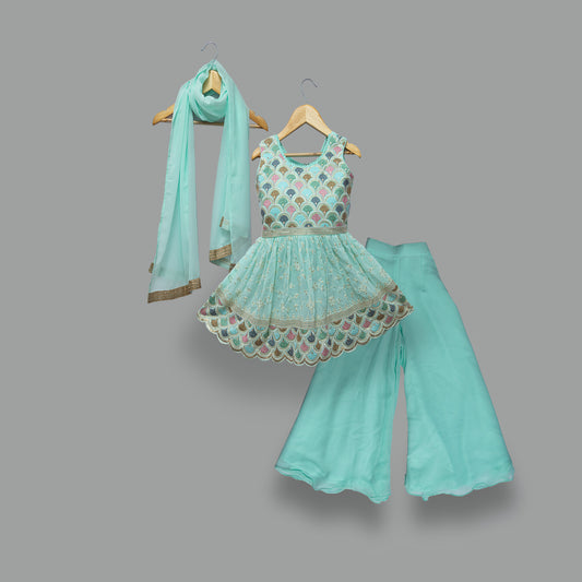 Teal Indowestern Palazzo Set