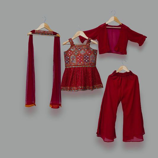 Red Indowestern Palazzo Set