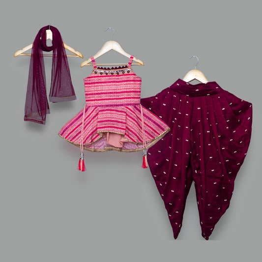 Pink Magenta Dhoti Set